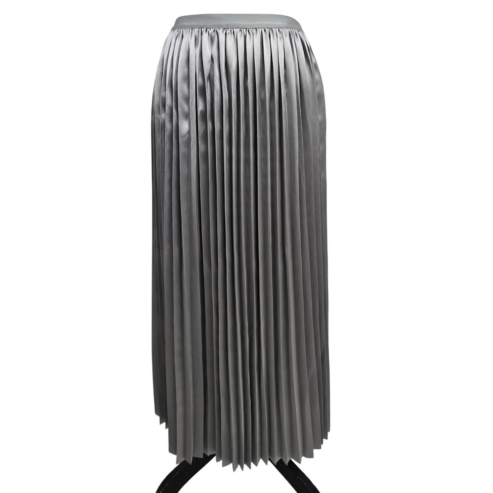 Marine Layer Silver Grey Pleated Satin Midi Skirt Elastic Waist Womens Size M